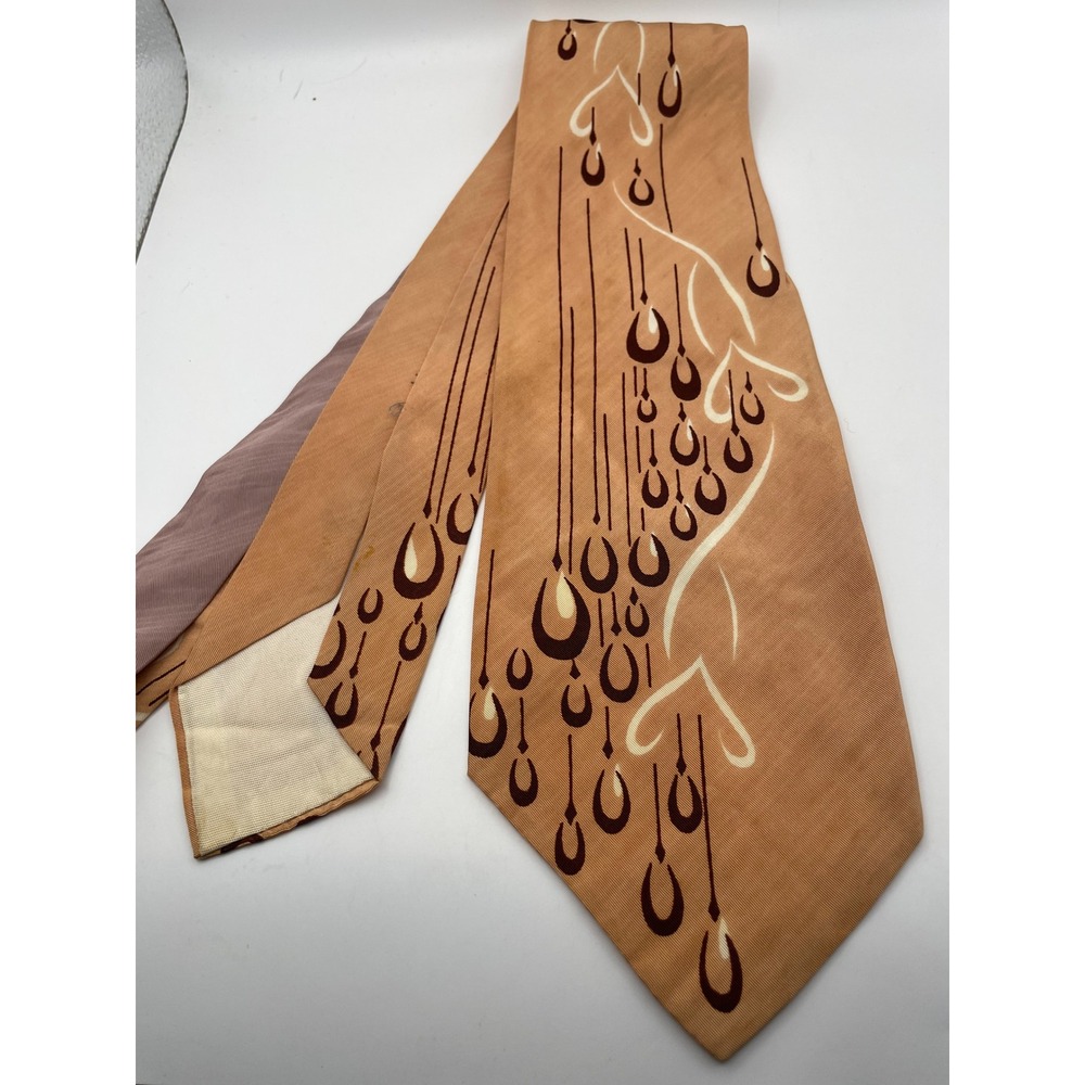 Vintage Brent Mens Wide Swing Tie Tan Brown Abstract Teardrop MCM 1950s 4.25in
